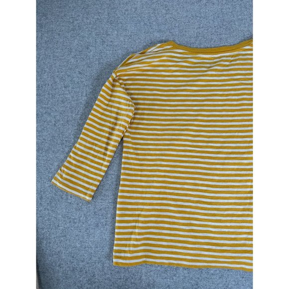 Talbots Small Womens Top Yellow White 3/4 Sleeve Striped Cotton Round Neck - Picture 11 of 12